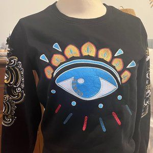 KENZO Black Sweater with Blue and Gold Embroidery